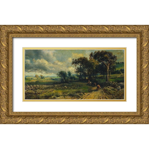 Fleecy Clouds Gold Ornate Wood Framed Art Print with Double Matting by Inness, imitator ofÂ George