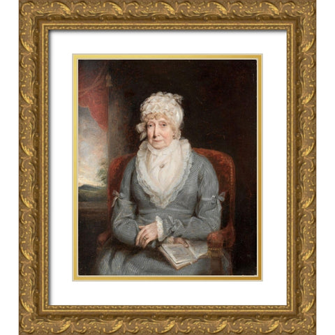Portrait of a Woman Mrs Ann Hivlyn Gold Ornate Wood Framed Art Print with Double Matting by America or England, 19th Century