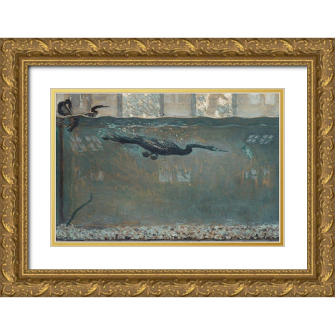 Diving Cormorant Gold Ornate Wood Framed Art Print with Double Matting by Bacher, Otto H