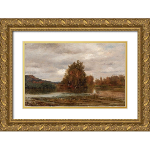 Gray Day on the Esopus Gold Ornate Wood Framed Art Print with Double Matting by Cropsey, Jasper F