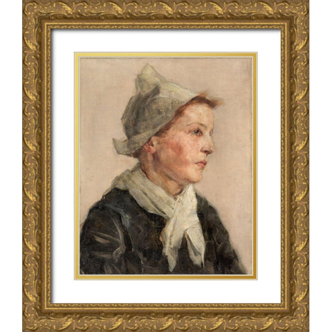 Head of a Woman Gold Ornate Wood Framed Art Print with Double Matting by Gottwald, Frederick