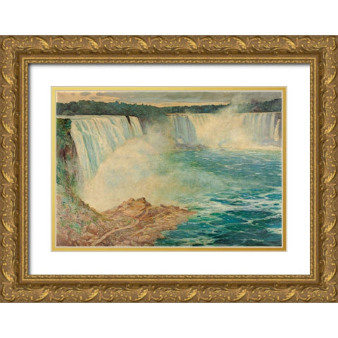 Niagara Falls Gold Ornate Wood Framed Art Print with Double Matting by Satra, August