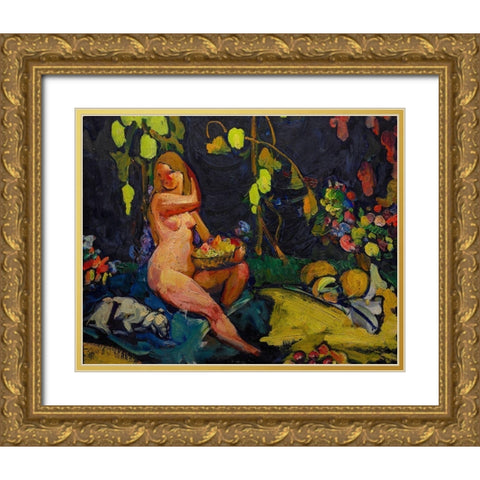 Nude Gold Ornate Wood Framed Art Print with Double Matting by Keller, Henry