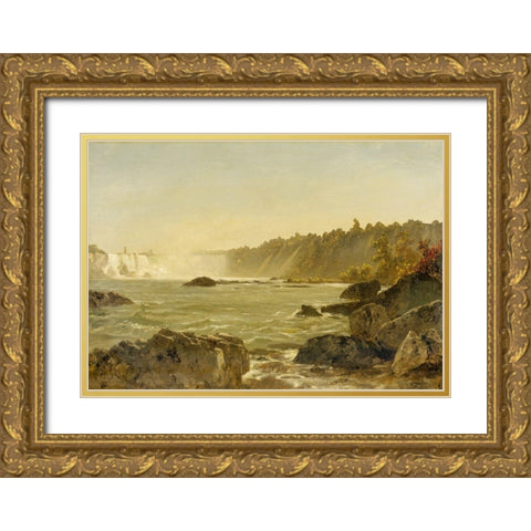 View of Niagara Falls Gold Ornate Wood Framed Art Print with Double Matting by Kensett, John Frederick