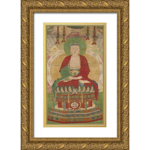 Seated Amitabha Gold Ornate Wood Framed Art Print with Double Matting by dynasty, China Ming