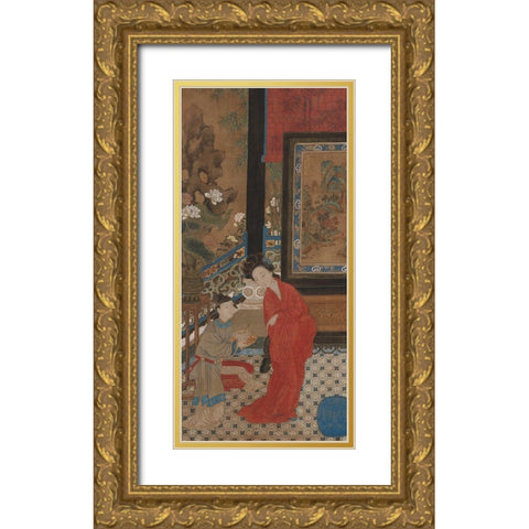 Yang Guifei Leaving the Bath Gold Ornate Wood Framed Art Print with Double Matting by dynasty, China Qing