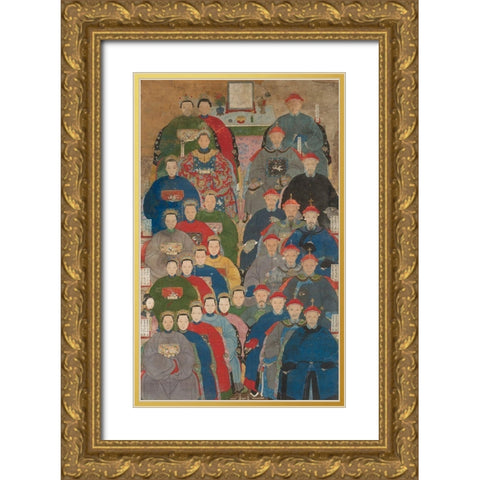 Ancestor Group Portrait Gold Ornate Wood Framed Art Print with Double Matting by dynasty, China Qing