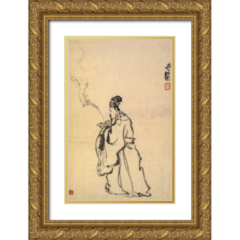 Su Dongpo Gold Ornate Wood Framed Art Print with Double Matting by Zhen, Min