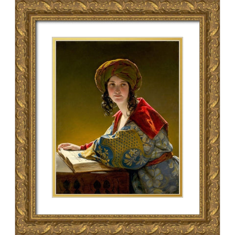 The Young Eastern Woman Gold Ornate Wood Framed Art Print with Double Matting by Amerling, Friedrich