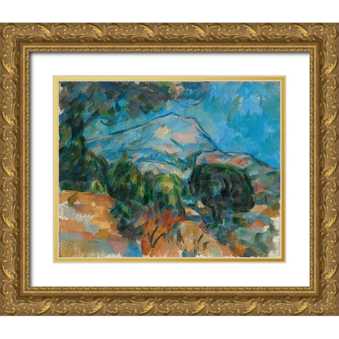 Mount Sainte Victoire Gold Ornate Wood Framed Art Print with Double Matting by Cezanne, Paul