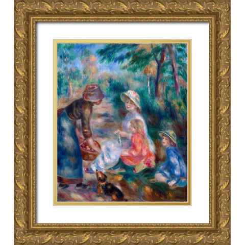 The Apple Seller Gold Ornate Wood Framed Art Print with Double Matting by Renoir, Pierre-Auguste