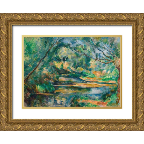 The Brook Gold Ornate Wood Framed Art Print with Double Matting by Cezanne, Paul