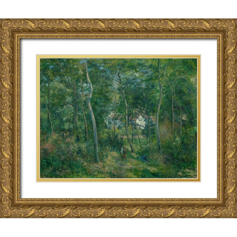 Edge of the Woods Near LHermitage Pontoise Gold Ornate Wood Framed Art Print with Double Matting by Pissarro, Camille