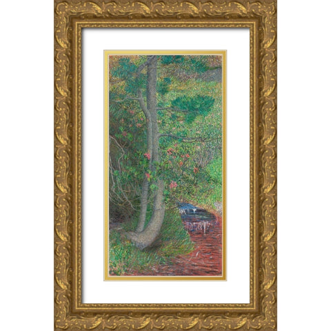 Pine Tree Gold Ornate Wood Framed Art Print with Double Matting by Segantini, Giovanni