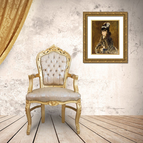 Berthe Morisot Gold Ornate Wood Framed Art Print with Double Matting by Manet, Edouard
