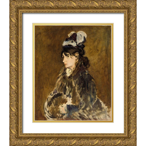 Berthe Morisot Gold Ornate Wood Framed Art Print with Double Matting by Manet, Edouard