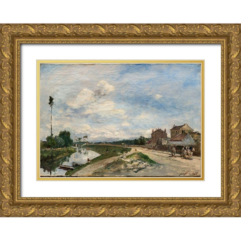 The Seine at Bas-Meudon Gold Ornate Wood Framed Art Print with Double Matting by Jongkind, Johan Barthold