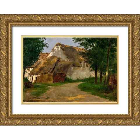 The Farm at the Entrance of the Wood Gold Ornate Wood Framed Art Print with Double Matting by Bonheur, Rosa