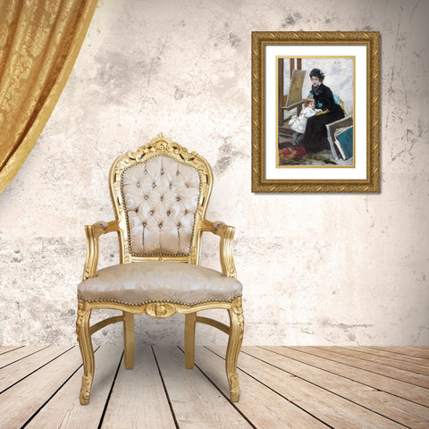 Madeleine Lerolle and Her Daughter Yvonne Gold Ornate Wood Framed Art Print with Double Matting by Besnard, Albert