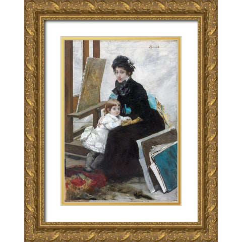 Madeleine Lerolle and Her Daughter Yvonne Gold Ornate Wood Framed Art Print with Double Matting by Besnard, Albert