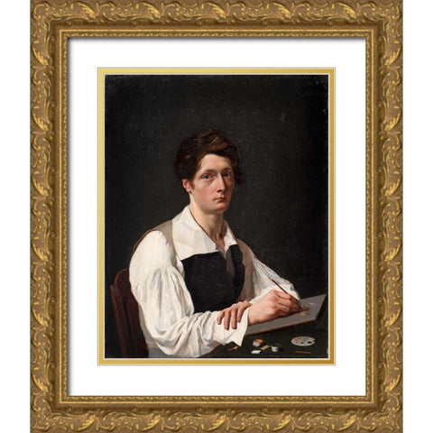 Self Portrait Gold Ornate Wood Framed Art Print with Double Matting by LePage, Francois