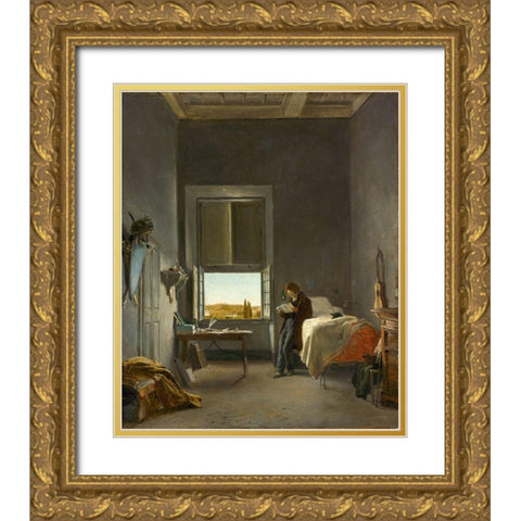 The Artist in His Room at the Villa Medici, Rome Gold Ornate Wood Framed Art Print with Double Matting by Cogniet, Leon