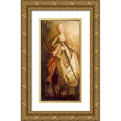 St. Catherine Gold Ornate Wood Framed Art Print with Double Matting by Grunewald, After Matthias