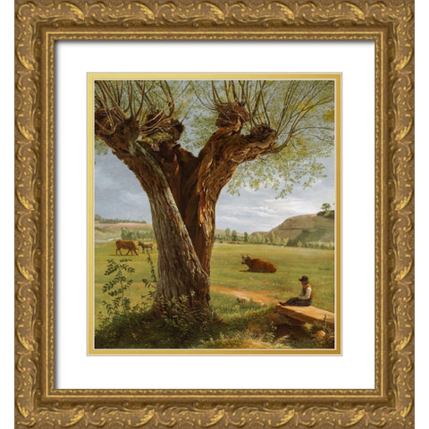 Pollard Willow Gold Ornate Wood Framed Art Print with Double Matting by Boquet, Pierre Jean