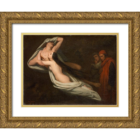 Dante and Virgil Meeting the Shades of Francesca da Rimini and Paolo Gold Ornate Wood Framed Art Print with Double Matting by Scheffer, Ary