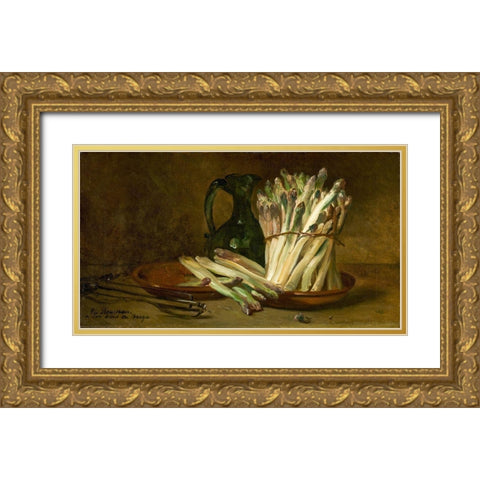 Still Life with Asparagus Gold Ornate Wood Framed Art Print with Double Matting by Rousseau, Philippe