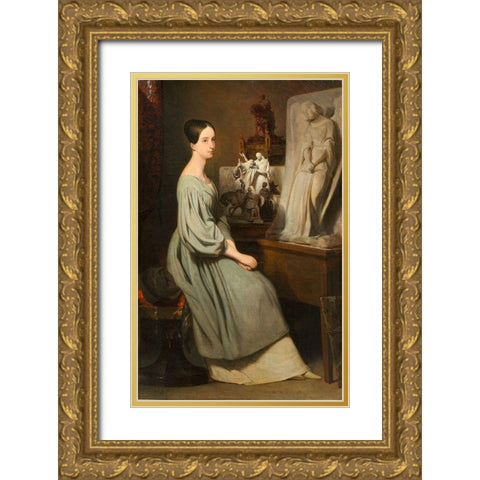 Princess Marie dOrleans in Her Studio Gold Ornate Wood Framed Art Print with Double Matting by Scheffer, Ary