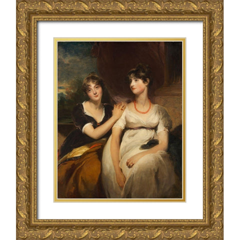 Portrait of Charlotte and Sarah Carteret-Hardy Gold Ornate Wood Framed Art Print with Double Matting by Lawrence, Thomas
