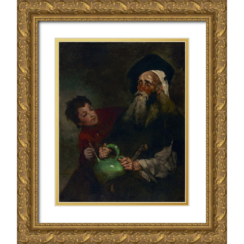 Lazarillo de Tormes and His Blind Master Gold Ornate Wood Framed Art Print with Double Matting by Ribot, Theodule