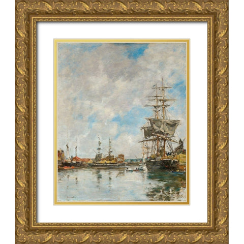 The Dock of Deauville Gold Ornate Wood Framed Art Print with Double Matting by Boudin, Eugene