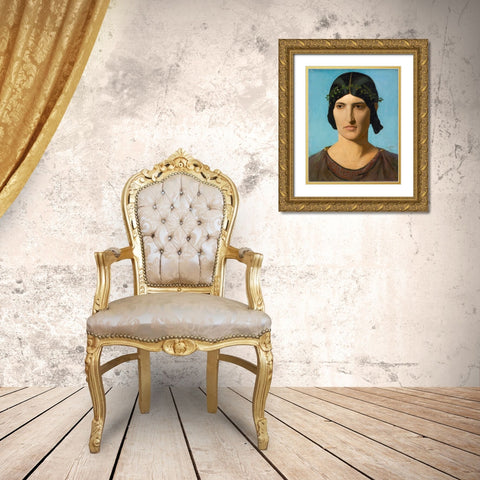 Head of an Italian Woman Gold Ornate Wood Framed Art Print with Double Matting by Gerome, Jean-Leon
