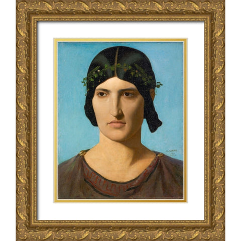 Head of an Italian Woman Gold Ornate Wood Framed Art Print with Double Matting by Gerome, Jean-Leon