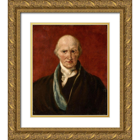 Portrait of Benjamin West Gold Ornate Wood Framed Art Print with Double Matting by Lawrence, AfterÂ Thomas