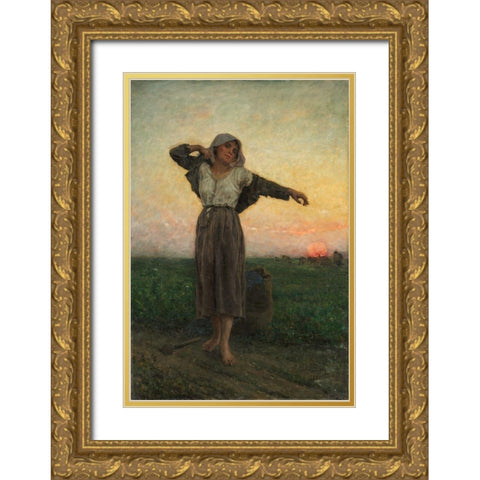 The Tired Gleaner Gold Ornate Wood Framed Art Print with Double Matting by Breton, Jules