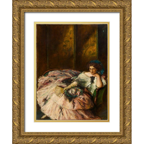 Souvenir of an International Ball, Portrait of Miss Kathleen Bruce Gold Ornate Wood Framed Art Print with Double Matting by Shannon, Charles Hasslewood