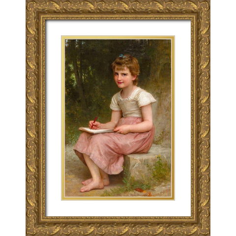 A Calling Gold Ornate Wood Framed Art Print with Double Matting by Bouguereau, William Adolphe