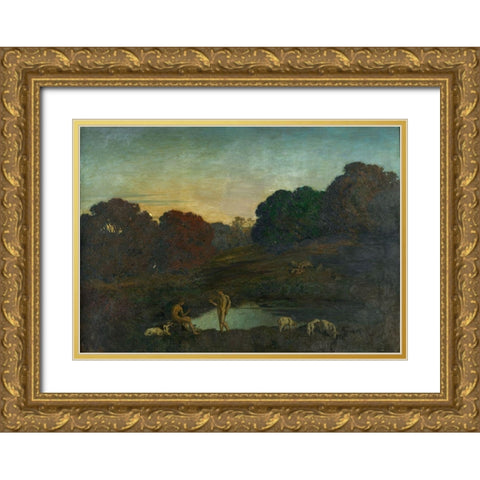Pastoral Scene Gold Ornate Wood Framed Art Print with Double Matting by Menard, Rene