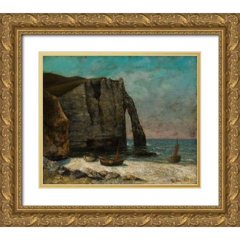The Cliff at Etretat Gold Ornate Wood Framed Art Print with Double Matting by Courbet, After Gustave