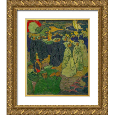Procession on Pardon at Perros-Guirec Gold Ornate Wood Framed Art Print with Double Matting by Denis, Maurice