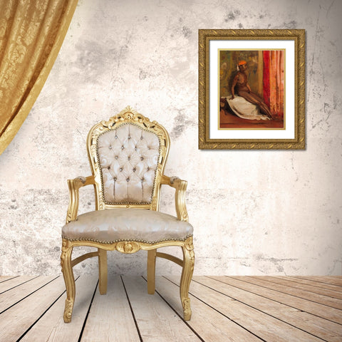 Seated African Woman Gold Ornate Wood Framed Art Print with Double Matting by Regnault, Henri