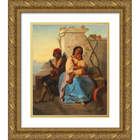 Italian Scene Gold Ornate Wood Framed Art Print with Double Matting by Robert, After Leopold