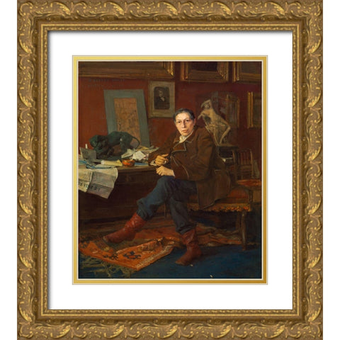 Albert Wolff in His Study Gold Ornate Wood Framed Art Print with Double Matting by Bastien-Lepage, Jules