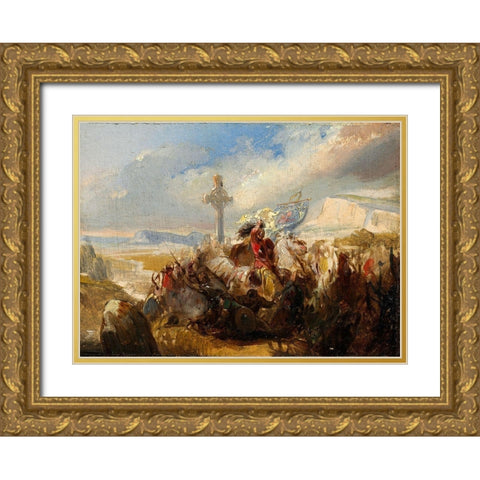 Battle of Poitiers, 25 October 732 Gold Ornate Wood Framed Art Print with Double Matting by de Steuben, Baron Charles