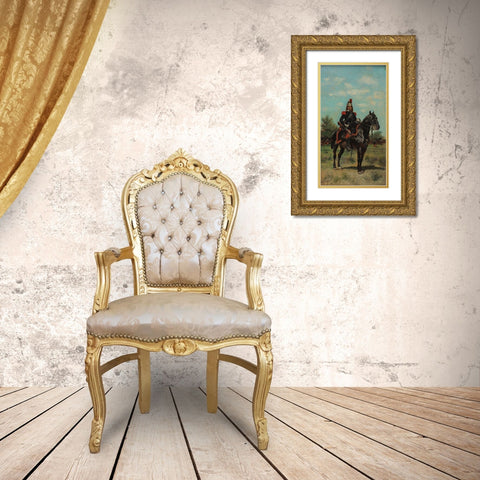 Mounted Dragoon Officer Gold Ornate Wood Framed Art Print with Double Matting by Detaille, Edouard