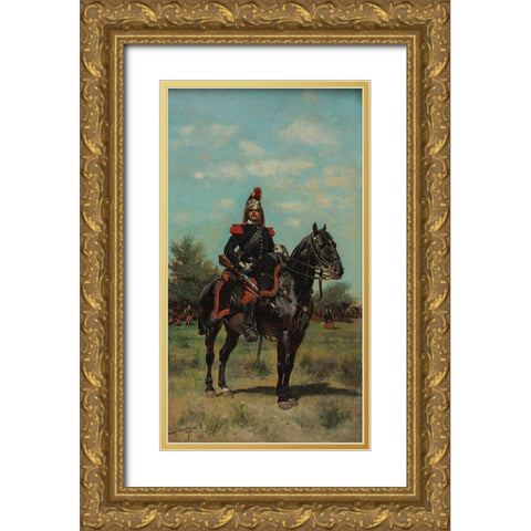 Mounted Dragoon Officer Gold Ornate Wood Framed Art Print with Double Matting by Detaille, Edouard