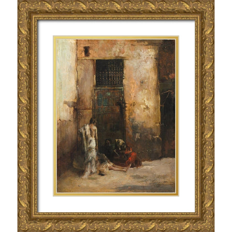 Beggars by a Door Gold Ornate Wood Framed Art Print with Double Matting by y Carbo, Mariono Fortuny